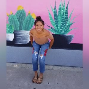 Rose Embroidered Levis 501s Cropped